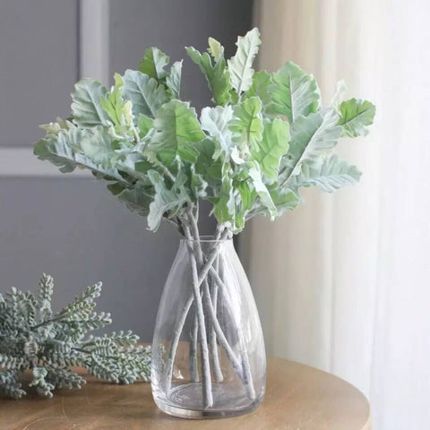 MEALULAND 10pcs Artificial Flocked Dusty Miller Leaf, Green