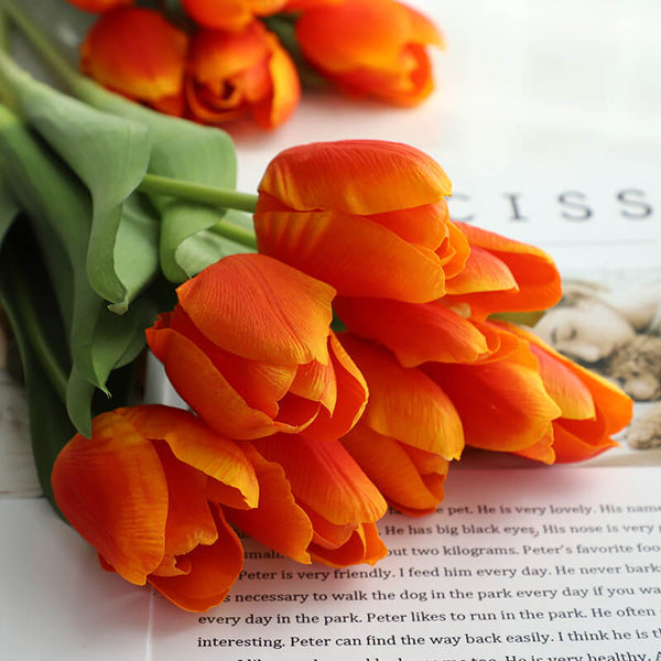 MEALULAND 10pcs High-end Artificial Tulip, Orange