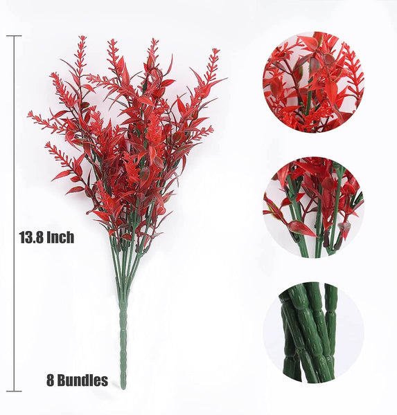 8 Bundles Artificial Flowers Plastic Plant (Red)