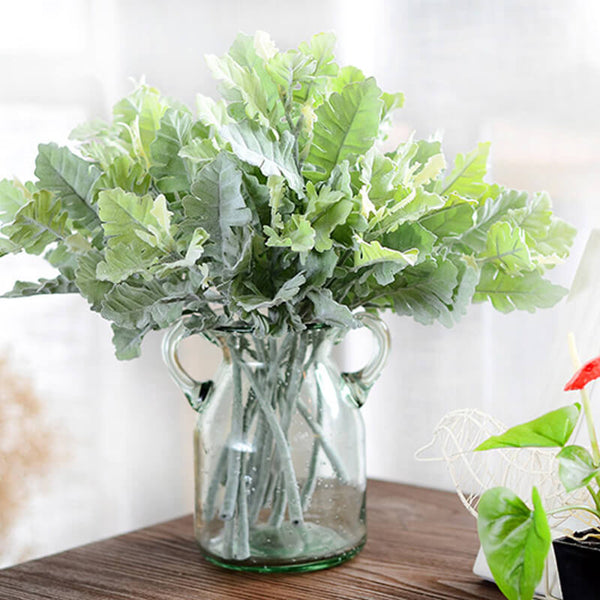 MEALULAND 10pcs Artificial Flocked Dusty Miller Leaf, Green