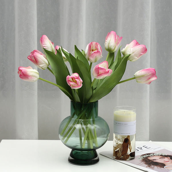 MEALULAND 10pcs High-end Artificial Tulip, Pink Green