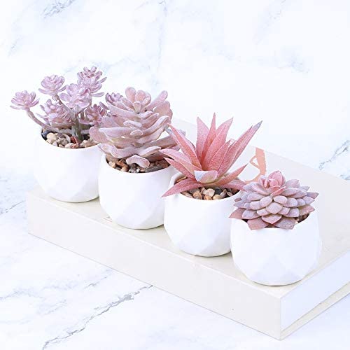 4 Pcs Mini Artificial Succulent Desk Plants in Pots