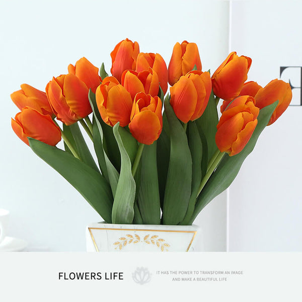 MEALULAND 10pcs High-end Artificial Tulip, Orange