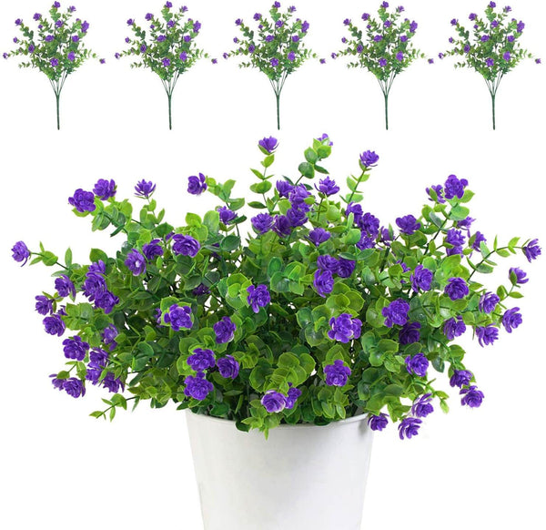 MEALULAND 5 Bundles Artificial Flowers Shrubs Plants (Purple)