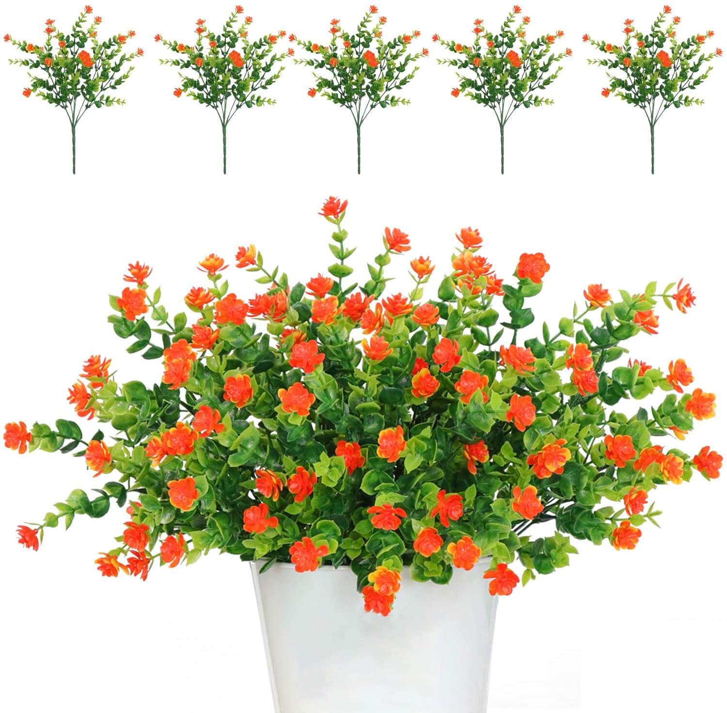 MEALULAND 5 Bundles Artificial Flowers Shrubs Plants (Orange)