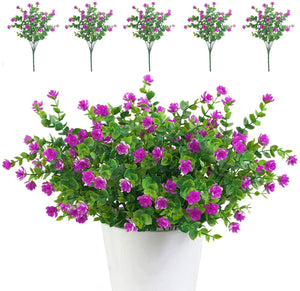 MEALULAND 5 Bundles Artificial Flowers Shrubs Plants (Purple Red)