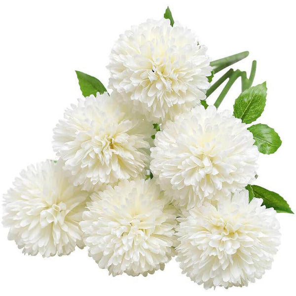 MEALULAND 10 Pcs Artificial Pompon Mum Flowers (White)