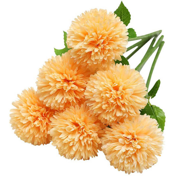 MEALULAND 10 Pcs Artificial Pompon Mum Flowers (Orange)