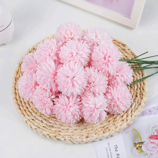 MEALULAND 10 Pcs Artificial Pompon Mum Flowers (Light Pink)