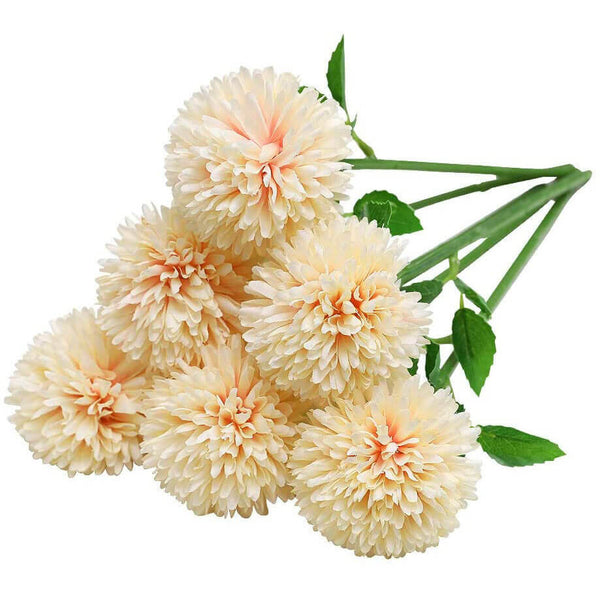 MEALULAND 10 Pcs Artificial Pompon Mum Flowers (Champagne)