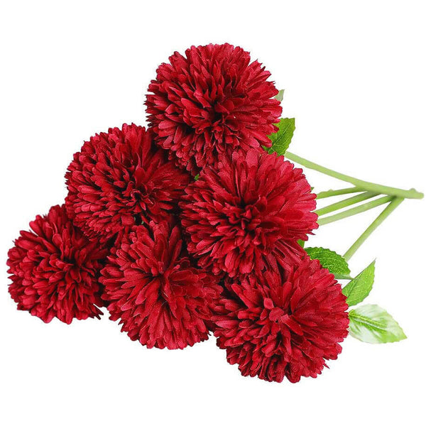 MEALULAND 10 Pcs Artificial Pompon Mum Flowers (Red)