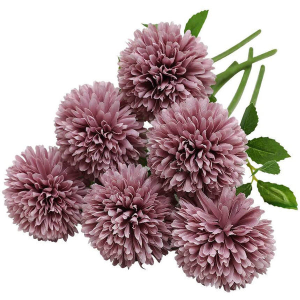 MEALULAND 10 Pcs Artificial Pompon Mum Flowers (Pink Purple)