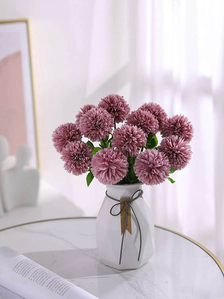 MEALULAND 10 Pcs Artificial Pompon Mum Flowers (Pink)