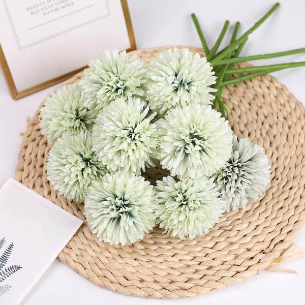 MEALULAND 10 Pcs Artificial Pompon Mum Flowers (Green)