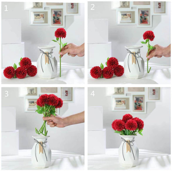 MEALULAND 10 Pcs Artificial Pompon Mum Flowers (Red)