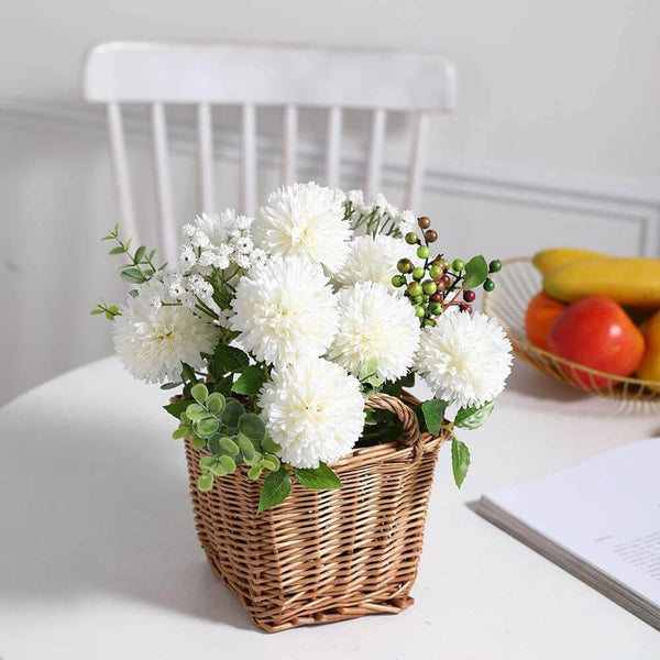 MEALULAND 10 Pcs Artificial Pompon Mum Flowers (White)