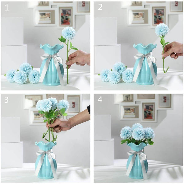 MEALULAND 10 Pcs Artificial Pompon Mum Flowers (Blue)