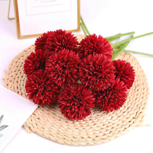 MEALULAND 10 Pcs Artificial Pompon Mum Flowers (Red)