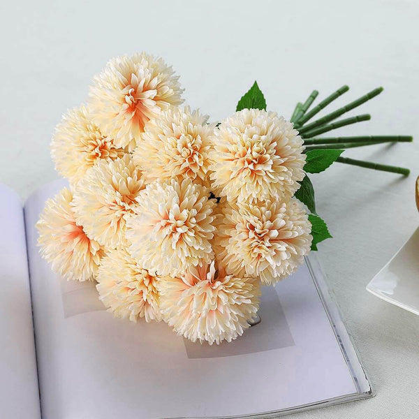 MEALULAND 10 Pcs Artificial Pompon Mum Flowers (Champagne)