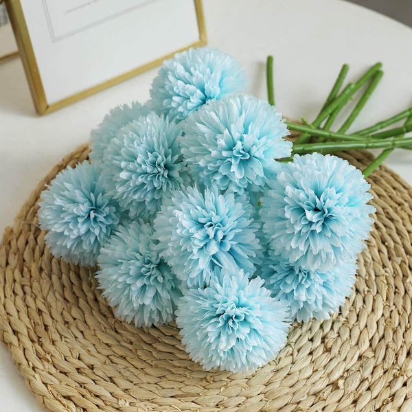 MEALULAND 10 Pcs Artificial Pompon Mum Flowers (Blue)