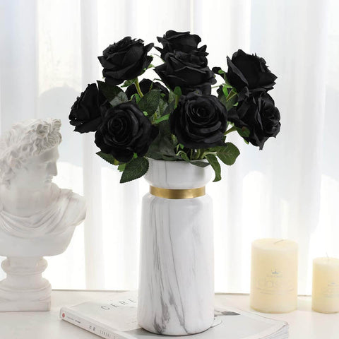 MEALULAND 10 Pcs Single Stem Artificial Roses Flowers (black)