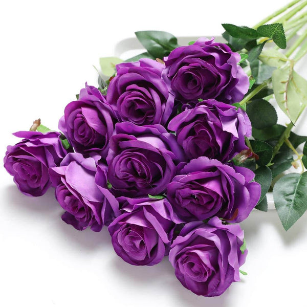 MEALULAND 10 Pcs Single Stem Artificial Roses Flowers (purple)