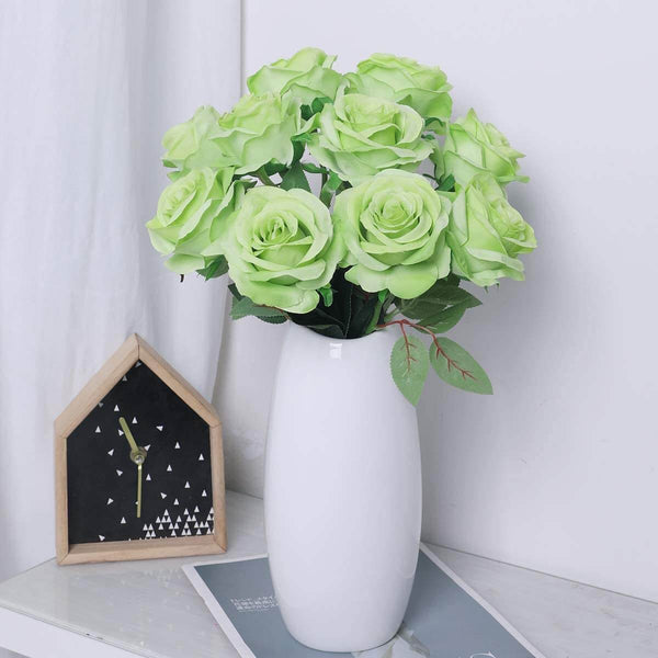 MEALULAND 10 Pcs Single Stem Artificial Roses Flowers (green)