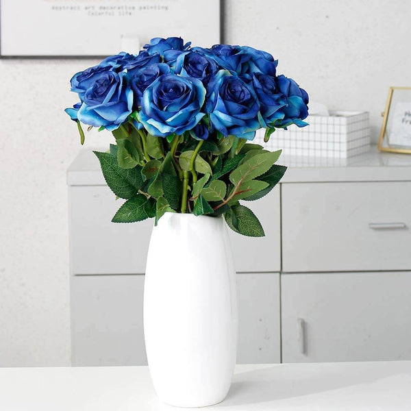 MEALULAND 10 Pcs Single Stem Artificial Roses Flowers (blue)