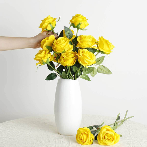 MEALULAND 10 Pcs Single Stem Artificial Roses Flowers (yellow)