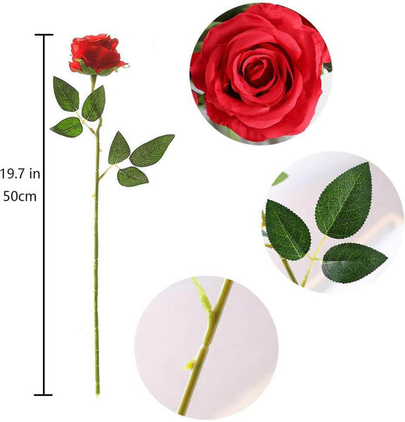 MEALULAND 10 Pcs Single Stem Artificial Roses Flowers (red)