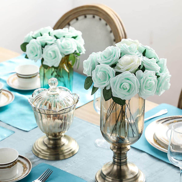 MEALULAND 25 Pcs Artificial Foam Rose Flowers (mint green)