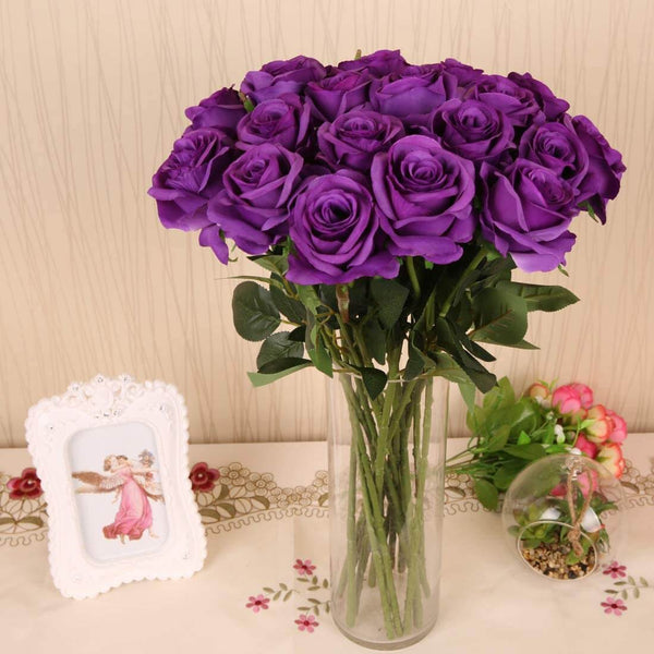 MEALULAND 10 Pcs Single Stem Artificial Roses Flowers (purple)