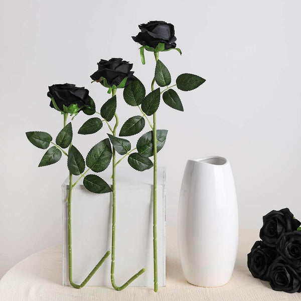 MEALULAND 10 Pcs Single Stem Artificial Roses Flowers (black)