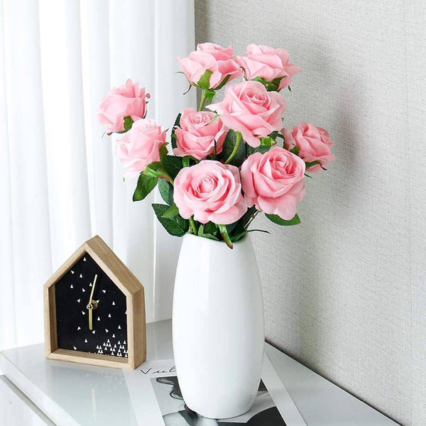 MEALULAND 10 Pcs Single Stem Artificial Roses Flowers (pink)