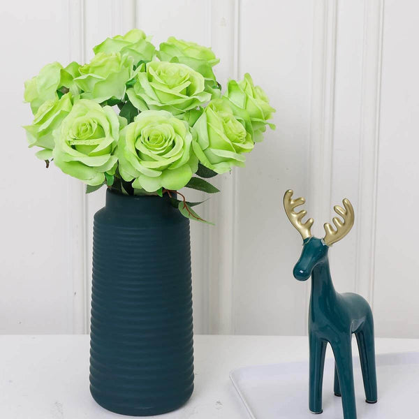 MEALULAND 10 Pcs Single Stem Artificial Roses Flowers (green)