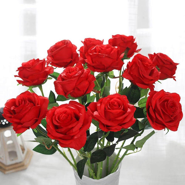 MEALULAND 10 Pcs Single Stem Artificial Roses Flowers (red)