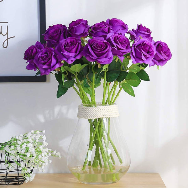 MEALULAND 10 Pcs Single Stem Artificial Roses Flowers (purple)