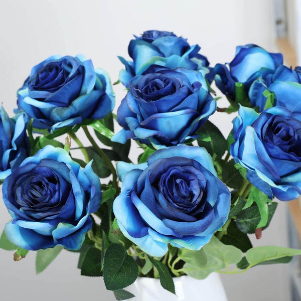 MEALULAND 10 Pcs Single Stem Artificial Roses Flowers (blue)