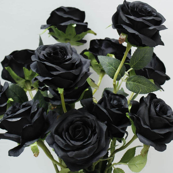 MEALULAND 10 Pcs Single Stem Artificial Roses Flowers (black)