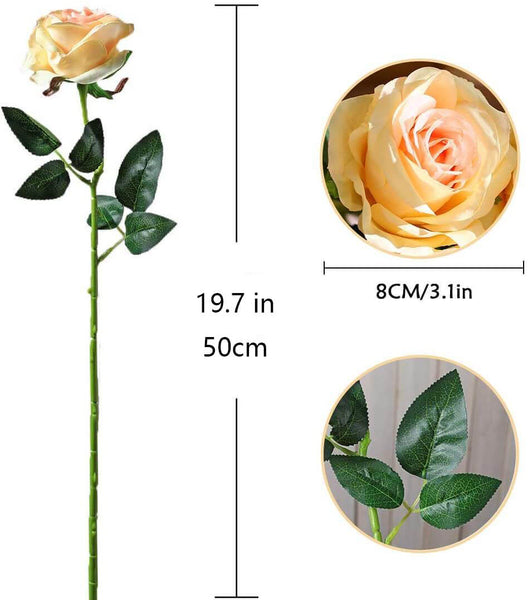 MEALULAND 10 Pcs Single Stem Artificial Roses Flowers (champagne)