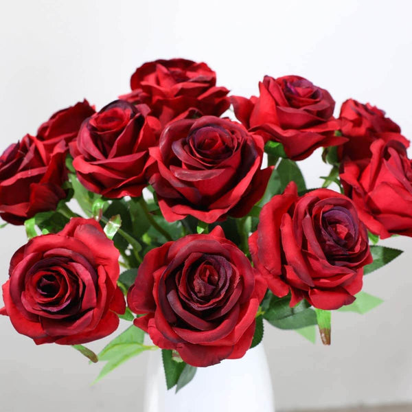 MEALULAND 10 Pcs Single Stem Artificial Roses Flowers (wine red)