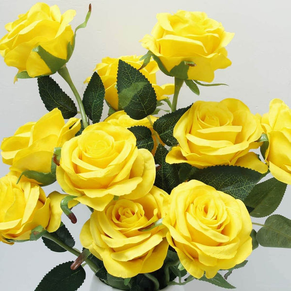 MEALULAND 10 Pcs Single Stem Artificial Roses Flowers (yellow)