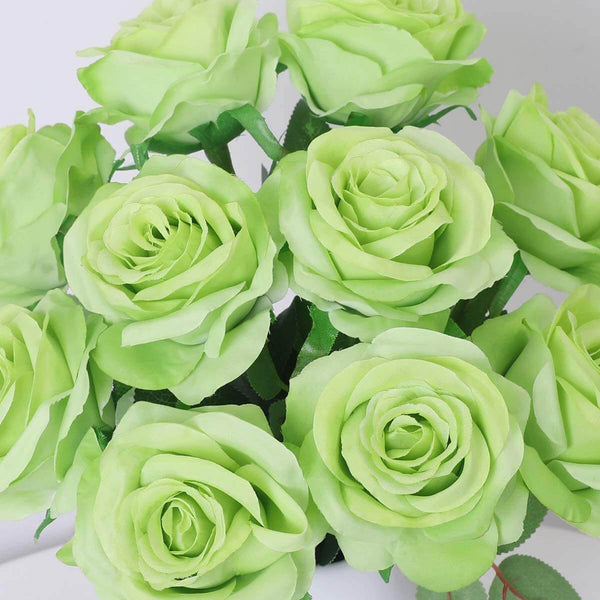 MEALULAND 10 Pcs Single Stem Artificial Roses Flowers (green)