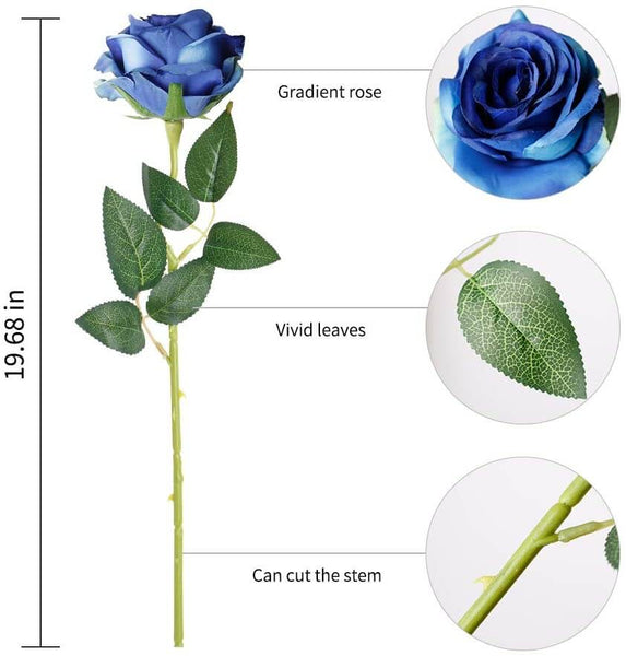 MEALULAND 10 Pcs Single Stem Artificial Roses Flowers (blue)