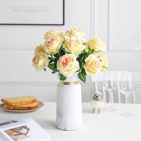 MEALULAND 10 Pcs Single Stem Artificial Roses Flowers (champagne)