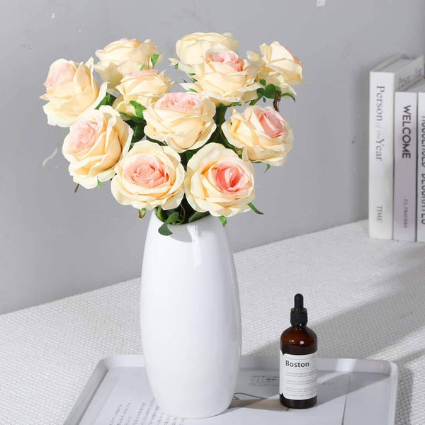 MEALULAND 10 Pcs Single Stem Artificial Roses Flowers (champagne)