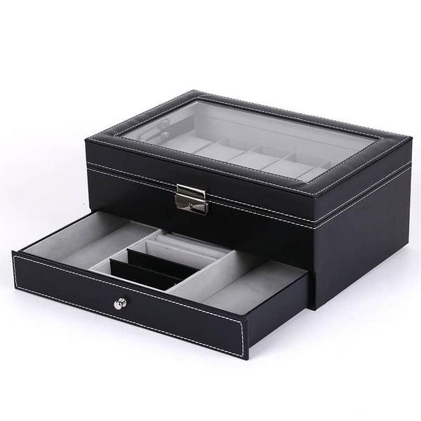 MEALULAND 1pcs Double Layer Jewelry Organizer PTPU-black