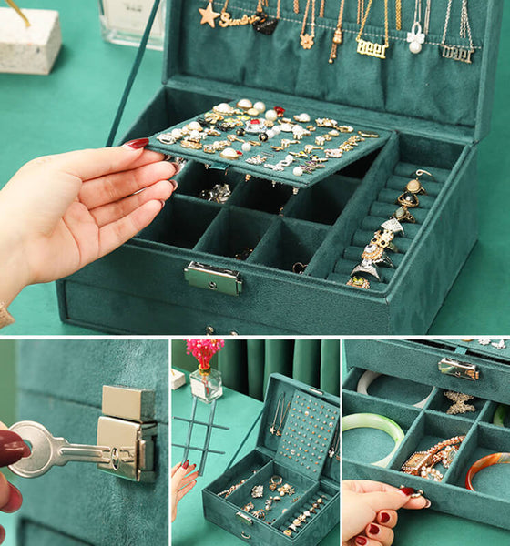 MEALULAND 1pcs Double Layer Flannel Jewelry Organizer JS0005-dark green