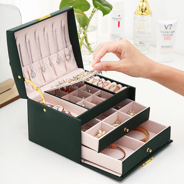 MEALULAND 1pcs Three Layer Jewelry Organizer with Double Drawer JS0007-pink