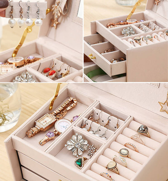 MEALULAND 1pcs Three Layer Jewelry Organizer with Mirror JS0006-white